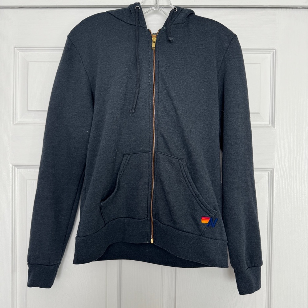 AVIATOR NATION | Gold foil bolt hoodie in navy SMALL